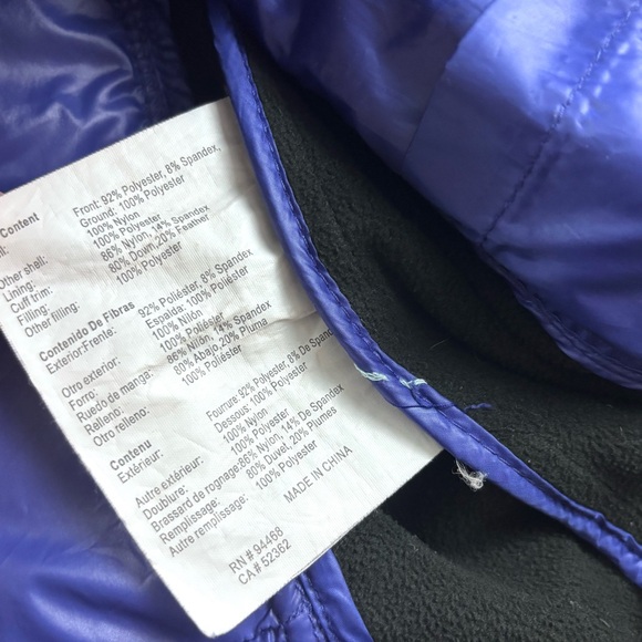 Halifax Black/Purple Puffer Packable Removable Thumb Hole Down Hooded Jacket (M) - Picture 16 of 16